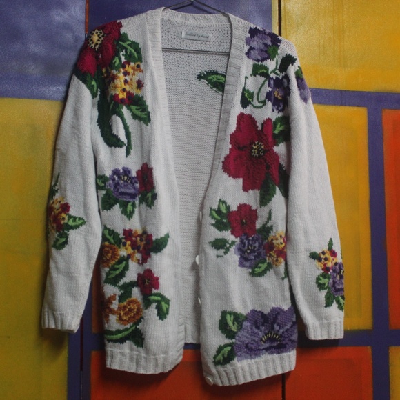 Knitted Vintage Floral Cardigan - Picture 1 of 5